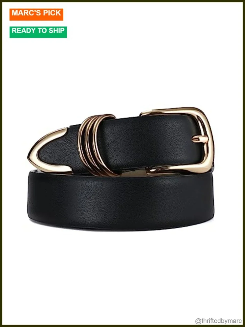 Faux Leather Belt with Gold Buckle Fashion Waist Belt for Women